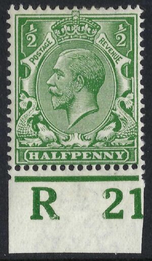 KGV sg351/56 ½d Green Control R21