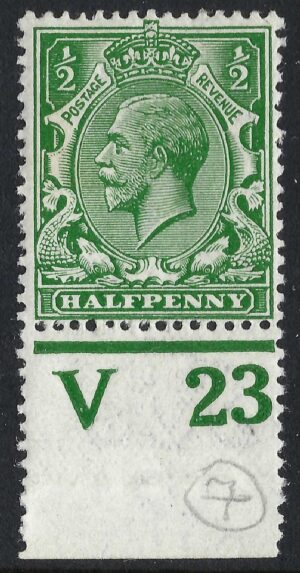 KGV sg351/56 N14(7) ½d Deep bright green Control V23(p)
