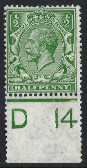 KGV sg351/56 N14(6) ½d Bright green Control D14(p)