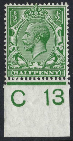 KGV sg351/56 ½d Green Control C13