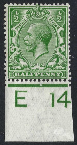KGV sg351/56 ½d Green Control E14