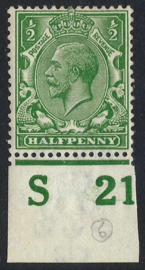 KGV sg351/56 ½d Green Control S21