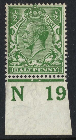 KGV sg351/56 N14(7) ½d Deep bright green Control N19