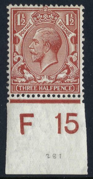 KGV sg362/65 N18(1) 1½d Red-brown Control F15
