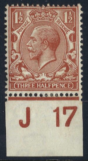 KGV sg362/65 N18(10) 1½d Yellow-brown Control J17
