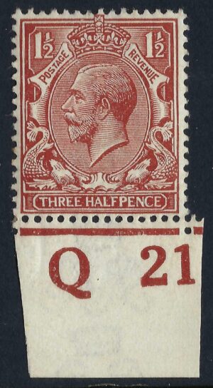 KGV sg362/65 N18(15) 1½d Orange-brown Control Q21(c)