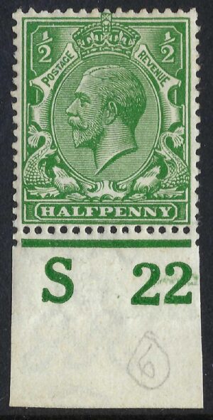 KGV sg351/56 ½d Green Control S22
