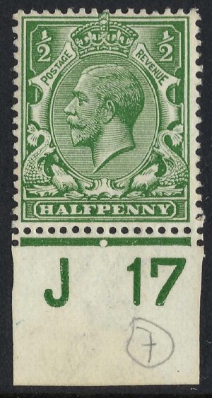 KGV sg351/56 ½d Green Control J17