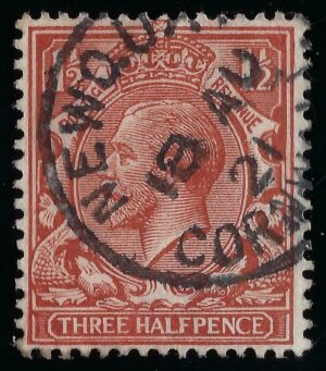 KGV 1½d with fine 1921 NEWQUAY CORNWALL postmark