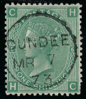 QV sg117 1s green (H-C) Plate 6 with fine 1873 DUNDEE cds