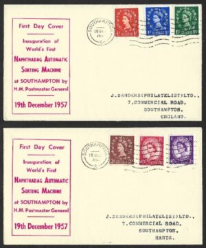 QEII 1957 Graphite-lined issue set on 2x First Day covers