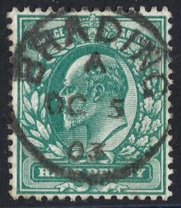 KEVII sg216 ½d blue-green with fine 1903 BRADING cds