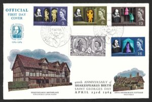QEII 1964 Shakespeare Festival (ord) FDC with 400th Anniversary handstamp