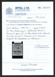 QV sgO9b Spec L7(2)b 5/- Rose I.R. OFFICIAL with 2025 RPSL certificate