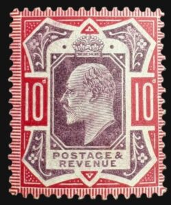 KEVII sg255 M43(3) 10d Slate-purple & deep carmine (c) - U/M