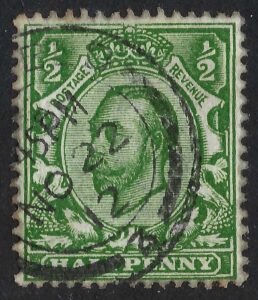 KGV sg338a N4(3)c (No cross on crown + broken frame) ½d deep green - good used