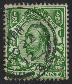 KGV sg338a N4(3)c (No cross on crown + broken frame) ½d deep green - good used
