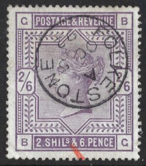 QV sg179 2s6d deep lilac (B-G) with fine 1892 FOLKESTONE cds