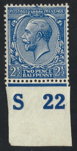 KGV sg371/73a N21(5) 2½d Deep bright blue Control S22