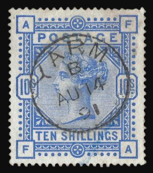 QV sg183 10/- ultramarine (F-A) with fine 1891 YARM cds