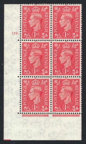 KGVI sg486 1d Pale scarlet Cyl 178. - mint