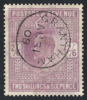 KEVII sg261 2s6d Pale dull purple with fine 1908 GRANTHAM cds