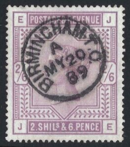 QV sg178 2s6d lilac (J-E) with fine 1889 BIRMINGHAM CDS