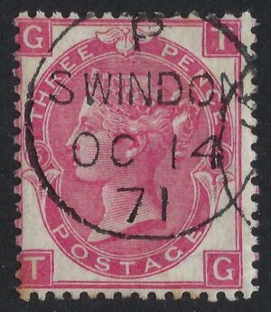 QV sg103 3d rose (T-G) plate 6 with fine 1871 SWINDON cds