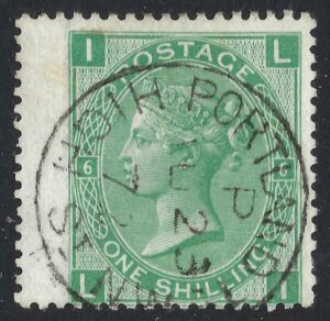 QV sg117 1s green (L-I) plate 6 with fine 1872 PORTLAND HIGH St cds