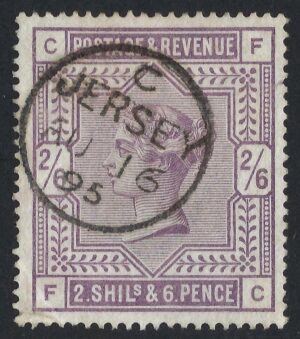 QV sg179 2s6d Deep lilac (F-C) with fine 1895 JERSEY cds