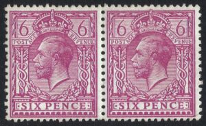 KGV 6d N26(za) Dandy Roll variety – Missing Crown in watermark, left hand stamp in horizontal pair