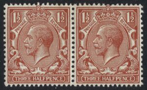 KGV 1½d N18(zc) Dandy Roll variety – Missing v in watermark