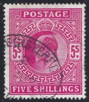 KEVII sg318 5/- Carmine - fine used