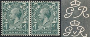 KGV 4d N23(zc) Dandy Roll variety – Missing V in watermark, right hand stamp in horizontal pair – U/M