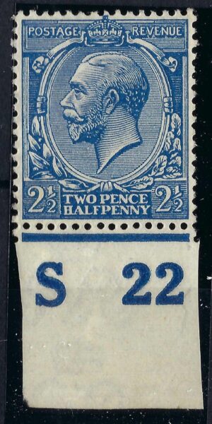 KGV sg371/73a N21(5) 2½d Deep bright blue Control S22 - M/M