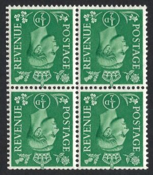 KGVI sg485wi ½d pale green (wmk inverted) block - U/M