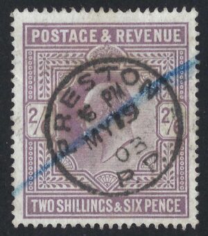 KEVII sg260 2s6d Lilac with fine 1903 PRESTON cds