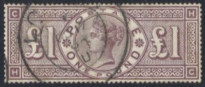 QV sg185 £1 brown-lilac H-C (Crowns wmk) – fine used