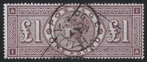 QV sg185 £1 brown-lilac (Crowns wmk) - fine used