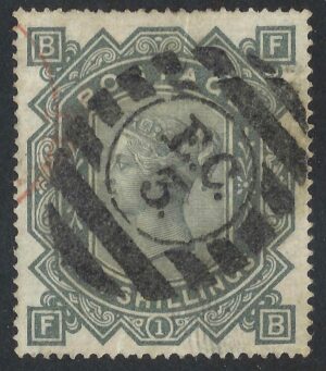 QV sg128 10/- greenish grey (F-B) fine used