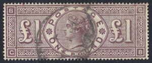 QV sg185 £1 brown-lilac G-B (Crowns wmk) – fine used