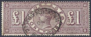 QV sg185 £1 brown-lilac M-B (Crowns wmk) – fine used