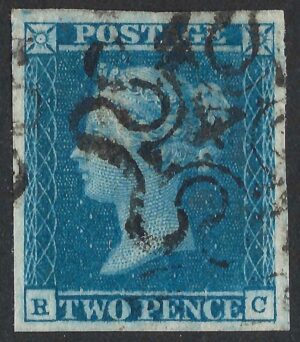 QV sg14f Spec E1(2d)vd 2d Blue (R-C) Plate 4 with #4 in Maltese cross