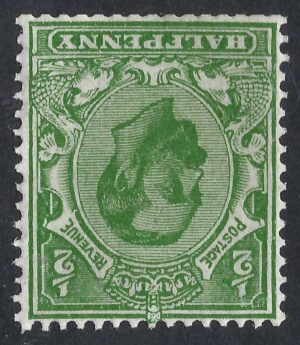 KGV sg335wi ½d green Die B (wmk inverted) U/M