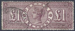 QV sg185 £1 brown-lilac D-A (Crowns wmk) – fine used