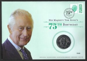 2023 His Majesty The King`s 75th Birthday £5 Coin cover