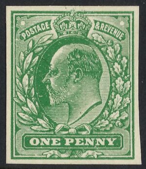 KEVII ½d Pale green plate proof on thin ungummed white card with no watermark