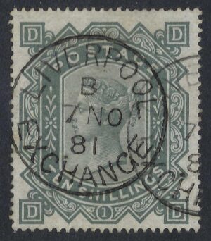 QV sg128 10/- greenish grey (D-D) good used example