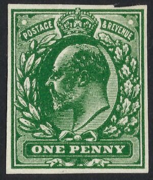 KEVII ½d Deep green plate proof on thin ungummed white card with no watermark