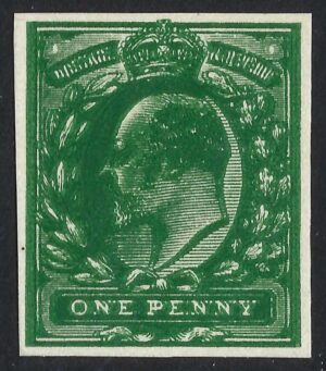 KEVII ½d Deep green (double print) plate proof on thin ungummed white card with no watermark